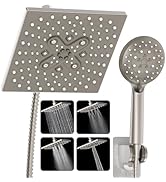 Veken High Pressure Rain Shower Head with Multi-Functions, Square Rainfall Shower Heads with 5-Mo...