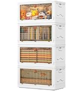 YFXCVSL 4 Tier Plastic Storage Bins with Lid 102QT, Stackable Storage Containers with Wheels, Fol...