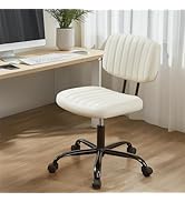 Sweetcrispy Small Office Desk Chair - Armless PU Leather with Comfy Lumbar Support, Height Adjust...