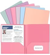 HABGP 6 Pack Colored File Folders with Pockets and Business Card Holder, Pastel Decorative Pocket...