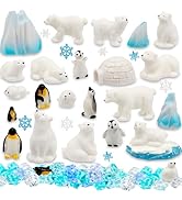 Bbiamsleep 65 Pcs Mini Arctic Animal Figurines Set Mini Winter Animals Includes Miniature Polar B...