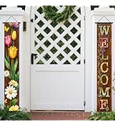 Nuxovilar Welcome Floral Wooden Style Door Banner Polyester 70x12 Inches - door banners for outsi...