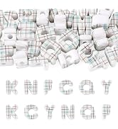 FASHEWELRY 30Pcs White Plaid Print Chunky Letter Beads for Paracord | Checkered Pattern Large Alp...