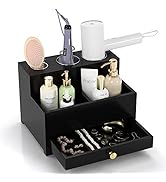 Bathroom Hair Tool Organizer Storage, Black Hair Dryer Curling Iron Holder with Drawer, Skin Care...