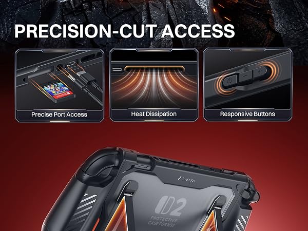 Switch 2 travel case with precise port access, heat dissipation, and responsive buttons.