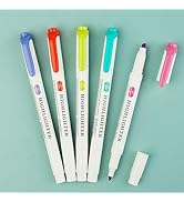 maikedepot 5pcs Mild Highlighters, Assorted Colors Marker Pens Dual Tip Highlighter Chisel and Fi...