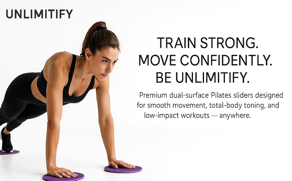 UNLIMITIFY dual surface Pilates sliders for core and ab workouts, shown in use during plank