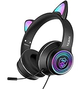 VIGROS Cat Ear Gaming Headphones Wired AUX 3.5mm LED Light, Noise Canceling Game Headphones Stere...