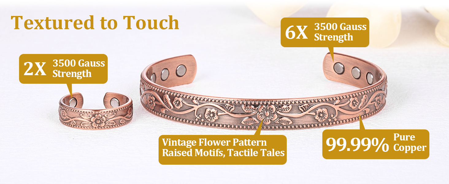 Copper Bracelet and Copper Ring Set Copper Jewelry for Women Lymphatic Drainage Jewelry Gift