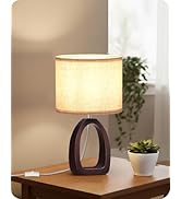 GOEBLESON Small Table Lamp, 14.2" Cute Little Desk Lamp, Wood Bedside Lamp with Beige Linen Lamps...