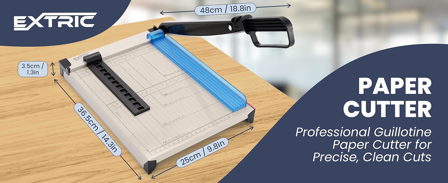 Heavy duty guillotine paper cutter and trimmer for straight edge cuts, papercutter guillotina papel
