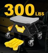 YELLOW JACKET Garage Mechanics Seat with Two Tool Tray and A Drawer, Mechanic Stool with Wheels