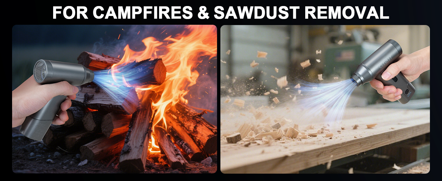 camping fire blower blow sawdust