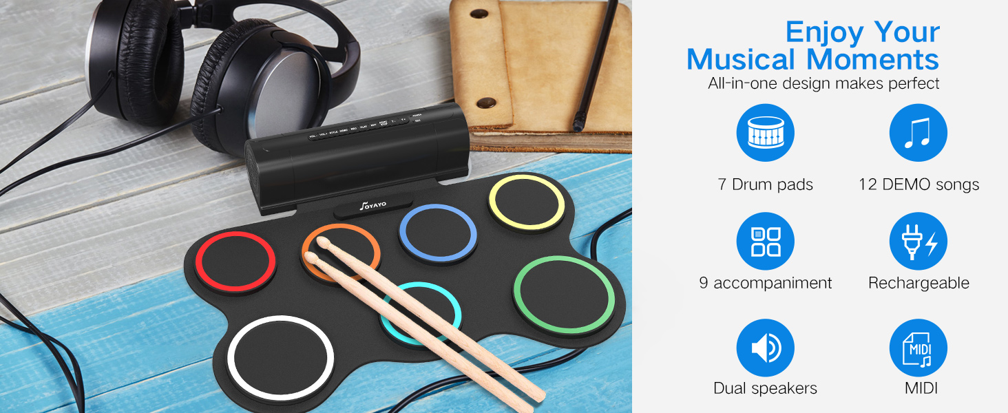 Electronic Drum Pad Set Aii-in-one Design