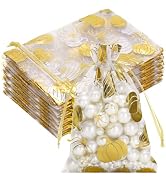 G2PLUS 50Pcs Fall Drawstring Organza Bags 4x6 In - Thanksgiving Organza Bags, White Sheer Mesh Po...