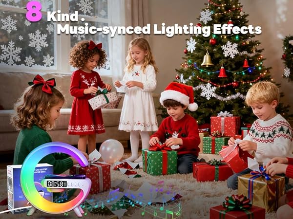 Atmosphere Bedside Light with Wireless Charging Station,Alarm Clock Music Lit Lamp Christmas Gift