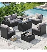 Aoxun Outdoor Patio Furniture Set with 44'' Fire Pit Table, 7 Pcs Outdoor Patio Furniture Sets wi...