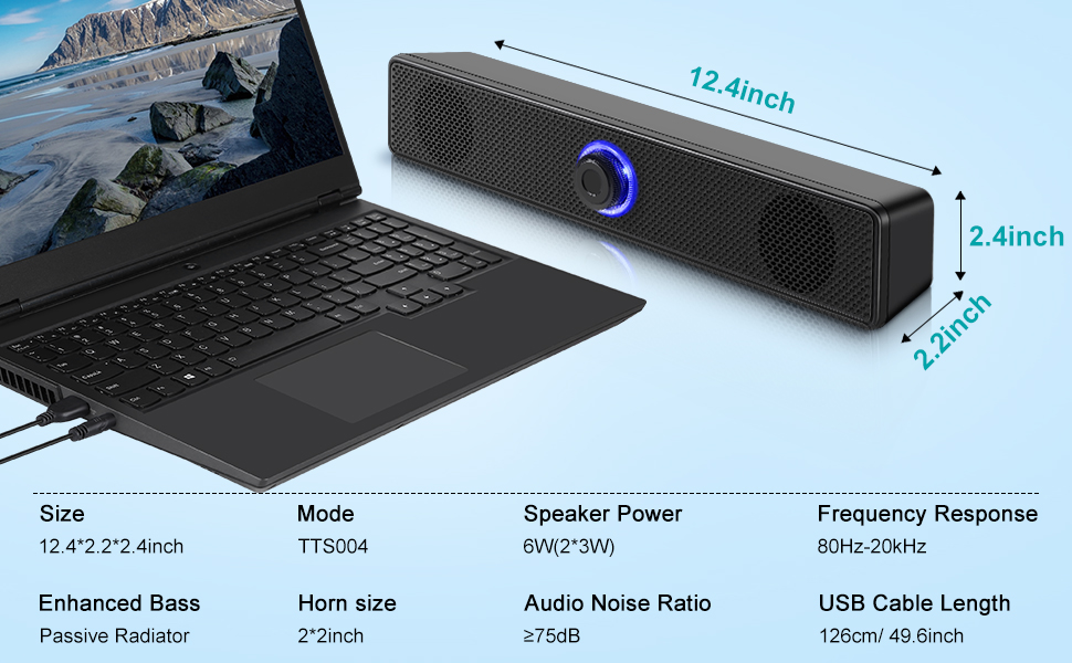 Computer Speakers, USB-A Powered PC Speakers Wired Stereo Desktop Speakers with 3.5mm AUX Audio Plug
