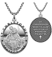Anwlki Saint Christopher Necklace St Christopher Medal Bless Safety Religion Pendant Gift for Men...