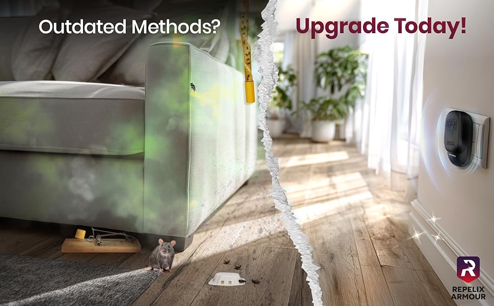 Text reads 'Outdated Methods?' and 'Upgrade Today!'. Series of images showing dimly lit, deteriorated interior spaces, suggesting need for renovation or improvement.