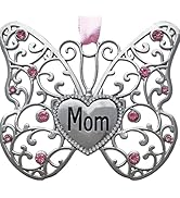 BANBERRY DESIGNS Mom Christmas Ornament - Silver Filigree Butterfly with Pink Crystals - Engraved...