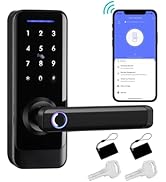 GEKRONE Smart Front Door Lock with Lever Handle, Keyless Entry Keypad Fingerprint Deadbolt, APP C...