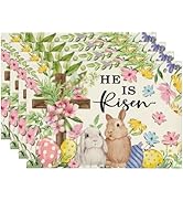 Artoid Mode Bunny Rabbits Flower Colorful Eggs Easter Placemats Set of 4, 12x18 Inch Seasonal Spr...
