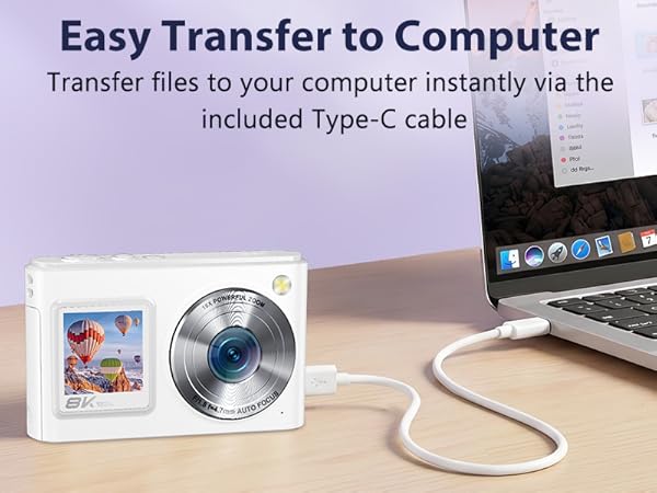 camera for transferring photos and videos to a compute through the type-c cable