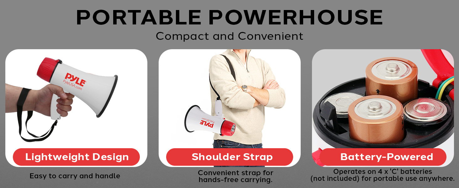 rechargeable pyle battery compact microphone 50w mic mp3 aux alarm megaphone bullhorn speaker