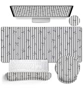 LIMKRIAN Black Striped Ergonomic Large Desk Mat Set with Wrist Rest | Non-Slip PU Base, Stitched ...