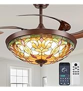 Kunywooe Ceiling Fans with Lights - 48" Retractable Ceiling Fan with Remote, App Control, 6 Speed...