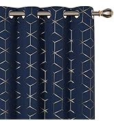 Deconovo Gold Diamond Foil Blackout Curtains for Bedroom 84 Inches Long | 2 Panels Set, Thermal I...