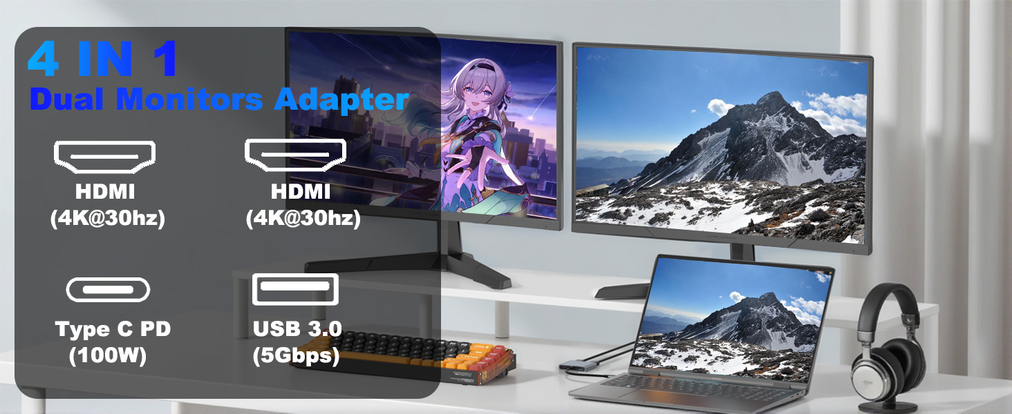 USB C to Dual HDMI Adapter