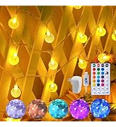 Minetom Crystal Globe String Lights - 33 ft 100 LED USB Color Changing Globe Ball Fairy Lights wi...