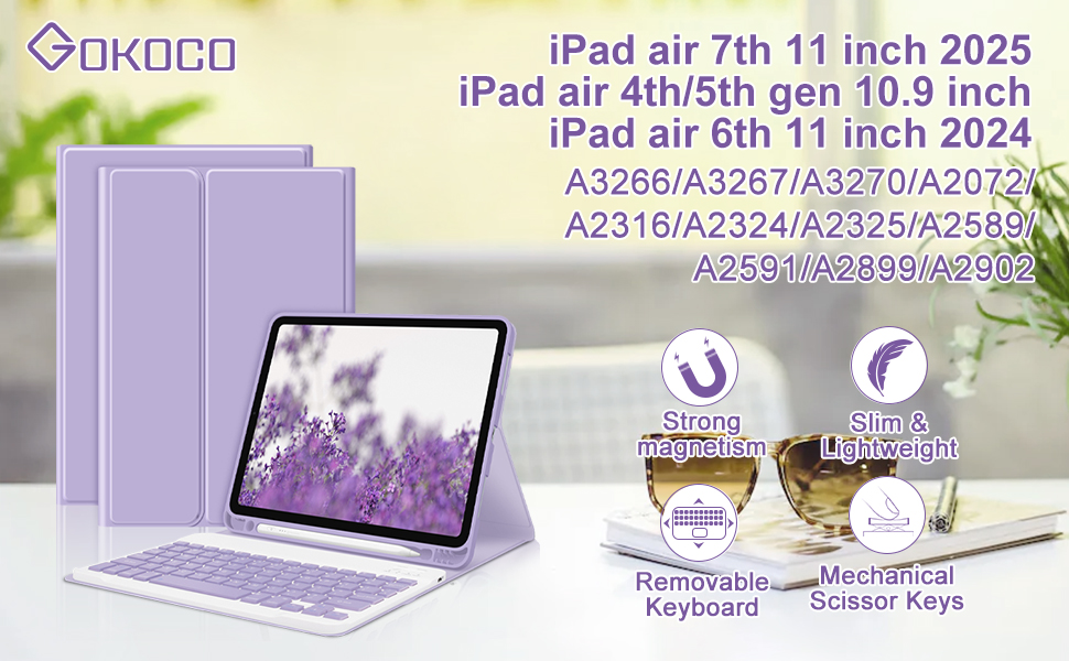 GOKOCO iPad air 4/5/6/7 th generation keyboard case purple