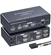 PVBCTCSID Hotkey HDMI KVM Switch 2 Monitors 2 Computers EDID 4K120Hz for 2 PC Share Dual Monitor ...
