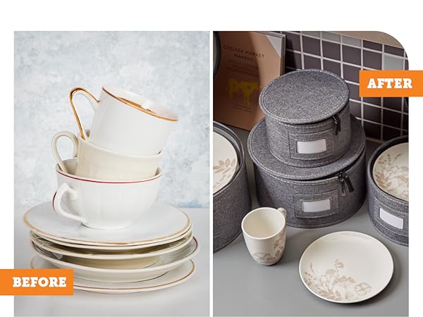 StorageLab Storage Containers 4-Piece Hard Shell Storage Cups, Mugs, and Plate Organizer