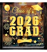 Whaline 6 Sheet Class of 2026 Graduation Window Clings Gold Foil Congrats Grad Reusable Window De...