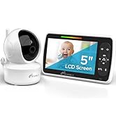 iFamily Baby Monitor - Large 5" Screen with 30Hrs Battery Life - Remote Pan-Tilt-Zoom;No WiFi, Tw...