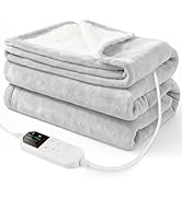 Electric Heated Throw Blanket 50" x 60", Soft Plush Flannel &amp; Sherpa Electric Blanket with 8 Heat...