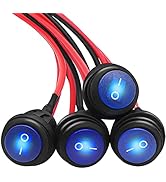 mankk 4Pcs Round Rocker Switch 12V Waterproof Toggle Switch SPST 3 Pin ON/Off Blue LED Lighted wi...