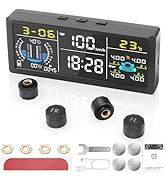 8-in-1 Advanced Tire Pressure Monitoring System with 4 External TPMS Sensors, Real-time Multifunc...