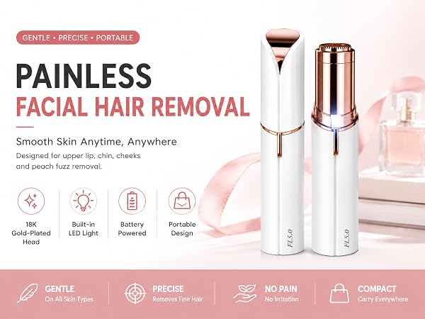 Facial Hair Remover for Women, Painless Electric Face Shaver 