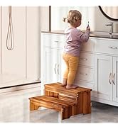 TINAMO 2-Step Stool for Elderly, Wooden Riser Step Stool for Bedside, Bathroom, Kitchen and Outdo...