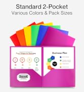 Dunwell Colored Plastic Folders with Pockets - (6 Pack, Assorted Colors), 2 Pocket Poly Folders f...