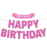 Pre-Strung Happy Birthday Banner - NO DIY - Hot Pink Glitter Birthday Party Decorations for Women...