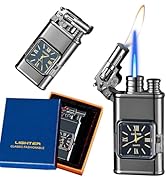 Torch Lighter Magic Dual Flame Lighter with Stylish Quartz Dial, Windproof Adjustable Jet Flame a...