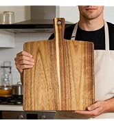 Large Acacia Wood Cutting Board with Handle 17''X13'', Charcuterie Board, Serving Board, Chopping...
