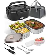 SOHIDA Electric Lunch Box, 80W Fast Heated Lunchbox for Adults, Dual 1.5L 304 Stainless Steel Por...