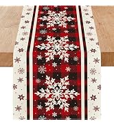 Niviy Snowflakes Christmas Table Runner with Buffalo Plaid, Winter Xmas Holiday Kitchen Dining Ta...